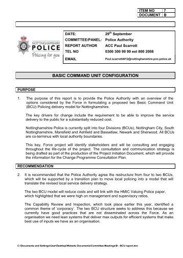 basic command unit configuration - Nottinghamshire Police Authority
