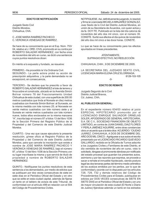 24 de Diciembre del 2005 (103) - Gobierno del Estado de Chihuahua