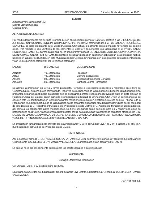 24 de Diciembre del 2005 (103) - Gobierno del Estado de Chihuahua