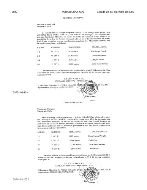 24 de Diciembre del 2005 (103) - Gobierno del Estado de Chihuahua