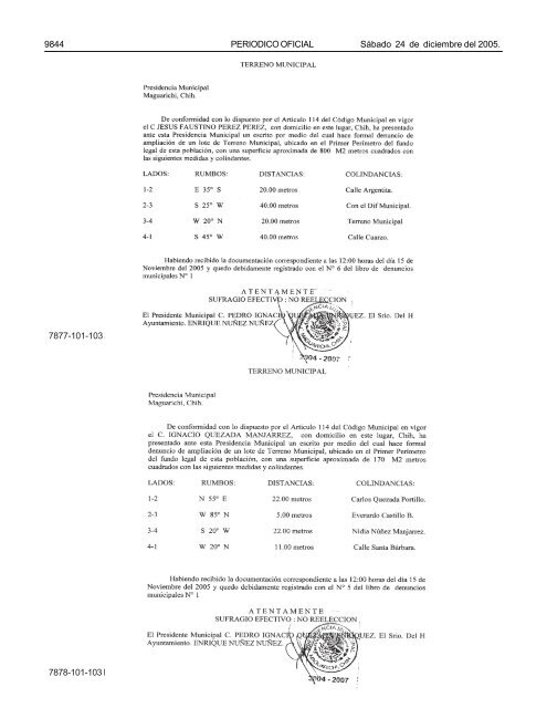 24 de Diciembre del 2005 (103) - Gobierno del Estado de Chihuahua