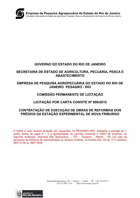 GOVERNO DO ESTADO DO RIO DE JANEIRO ... - Pesagro-Rio