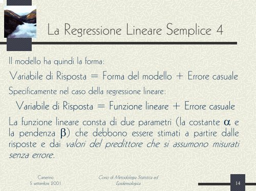 La Regressione Lineare Semplice - UniversitÃ  degli Studi di Perugia