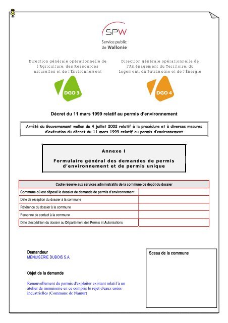 Exemple de formulaire de demande de permis d'environnement de ...