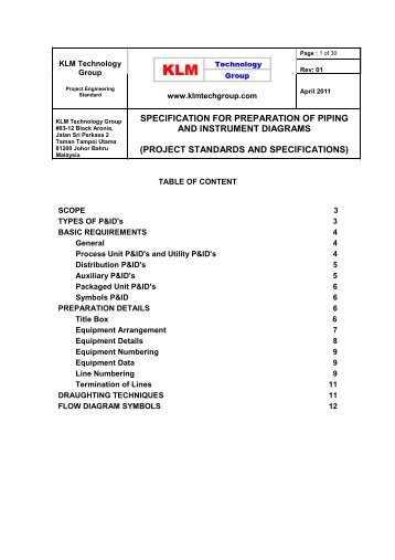 specification for preparation of piping and instrument diagrams