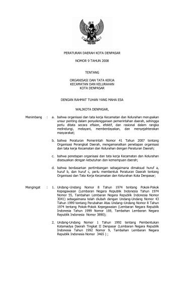 peraturan daerah kota denpasar nomor 9 tahun 2008 tentang ...