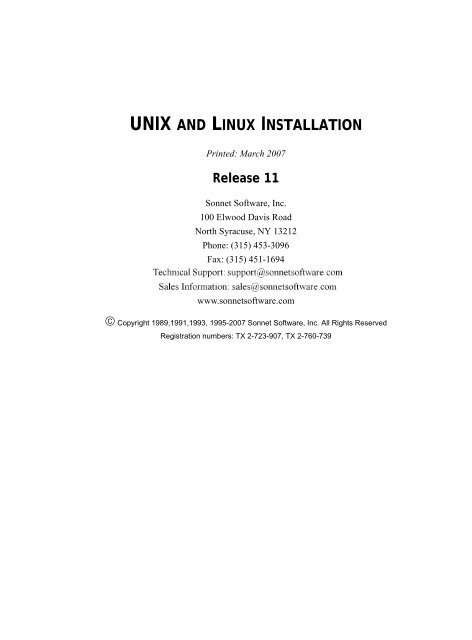 UNIX AND LINUX INSTALLATION RELEASE 11 - Sonnet Software