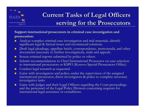 The Role of the Legal Officers - Eulex
