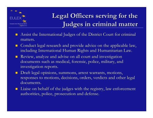 The Role of the Legal Officers - Eulex