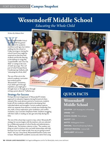 W Wessendorff Middle School - Sugar Land Magazine