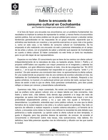 Sobre la encuesta de consumo cultural en Cochabamba - mARTadero