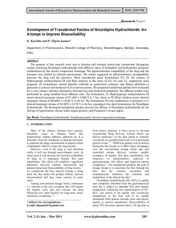 Development of Transdermal Patches of Nicardipine Hydrochloride ...