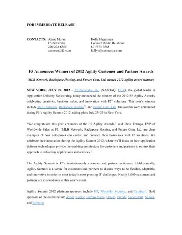 Future Com named 2012 Agility Award winner by F5