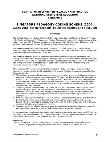 Singapore Pedagogy Coding Scheme - NIE Digital Repository