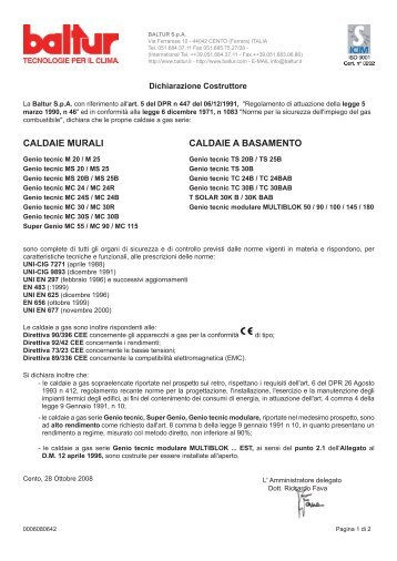 BALTUR caldaie GENIO TECNIC - Certificazione energetica edifici