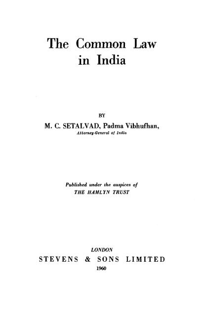 The Common Law in India - College of Social Sciences and ...