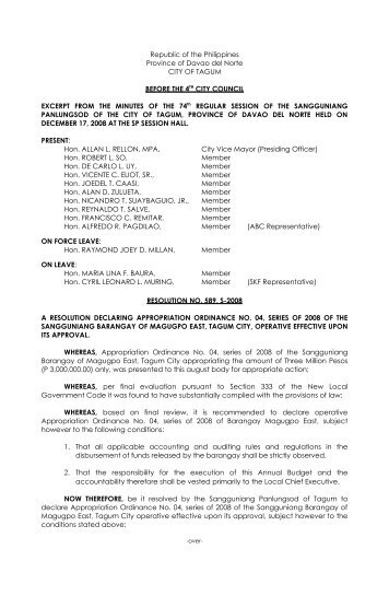 RESOLUTION NO - Tagum City