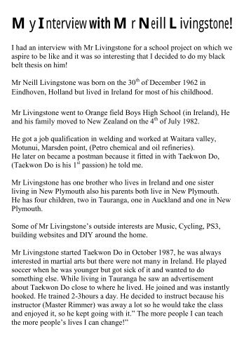 My Interview withMr Neill Livingstone! - Taranaki ITF Taekwondo