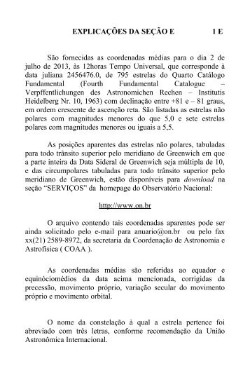 SeÃ§Ã£o E - PosiÃ§Ãµes MÃ©dias de Estrelas 2013 - ObservatÃ³rio Nacional