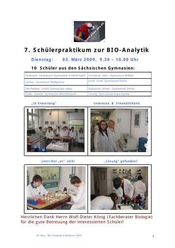 7. Schülerpraktikum zur BIO-Analytik