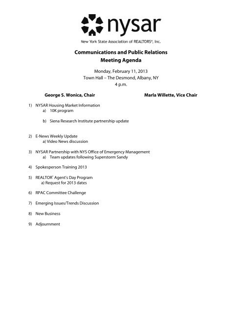 Communications and Public Relations Meeting Agenda