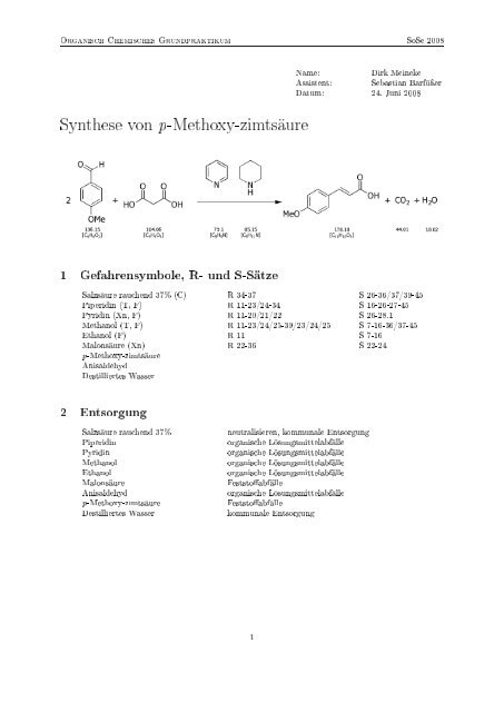 Synthese von p-Methoxy-zimtsäure