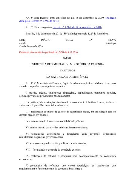 Decreto 7386 2010 Estrutura MF - Tesouro Nacional - Ministério da ...
