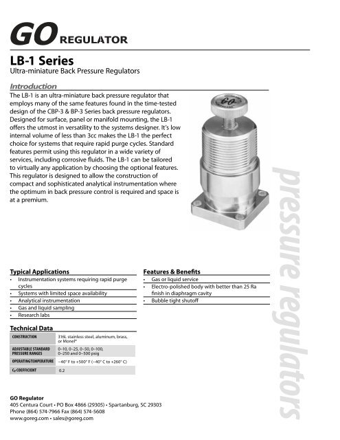 Adjustable Back Pressure Regulators