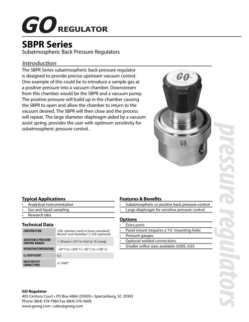 Adjustable Back Pressure Regulators