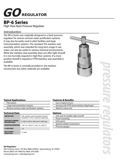 Adjustable Back Pressure Regulators