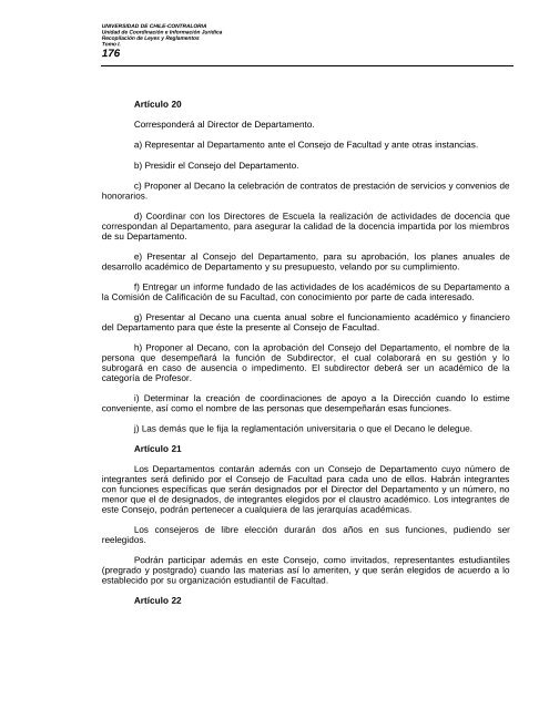 Reglamento General de Facultades - Universidad de Chile