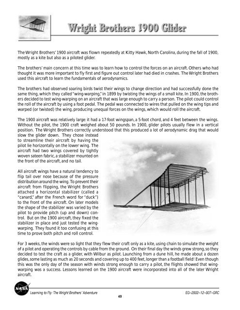 Learning to Fly: The Wright Brothers Adventure pdf - ER - NASA