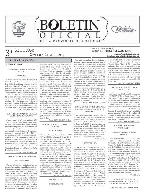 3ÂªSECCIÃN: - BoletÃ­n Oficial de la Provincia de CÃ³rdoba