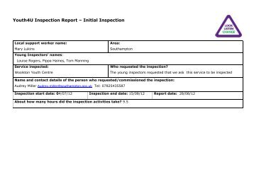 Inspection Report - Woolston Youth Centre - Young Southampton