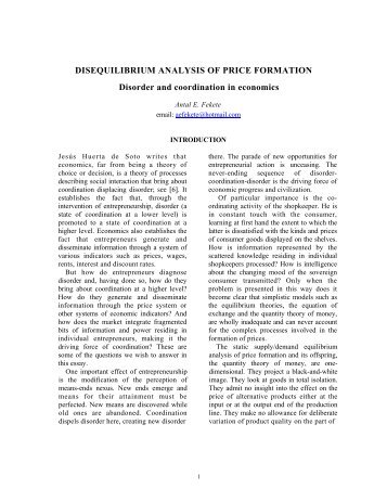 Disequilibrium Analysis Of Price Formation - Professor Antal E. Fekete
