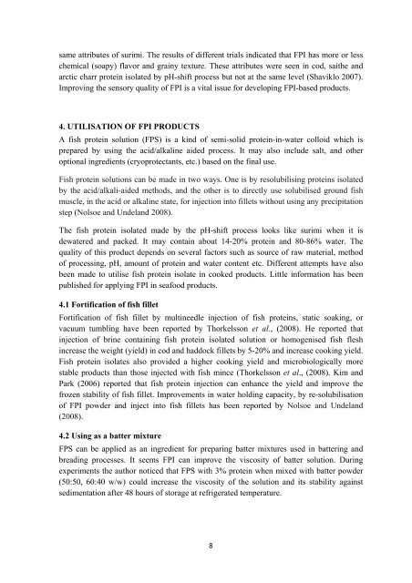 Evaluation and Utilisation of Fish Protein Isolate Products