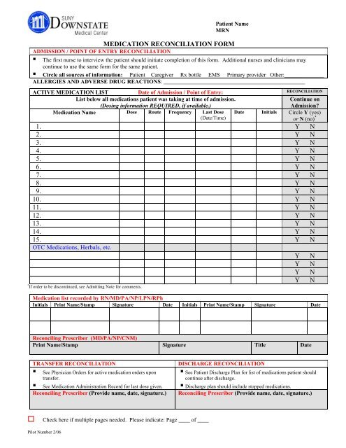 medication reconciliation form 1. yn 2. yn 3. yn 4. yn 5. yn 6. yn 7. yn ...