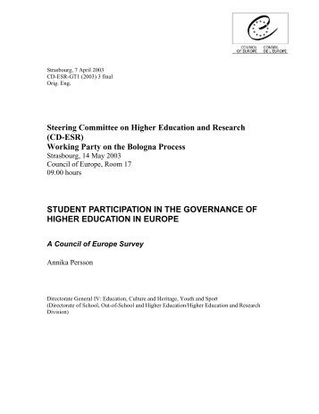 Student Participation in the Governance of Higher Education in Europe