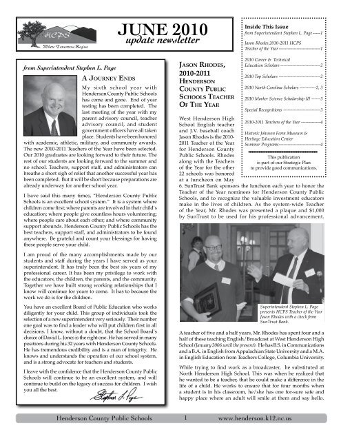 June 2010 update Newsletter - Henderson County Public Schools