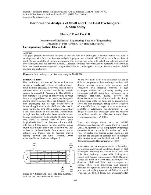 Performance Analysis of Shell and Tube Heat Exchangers: A case ...