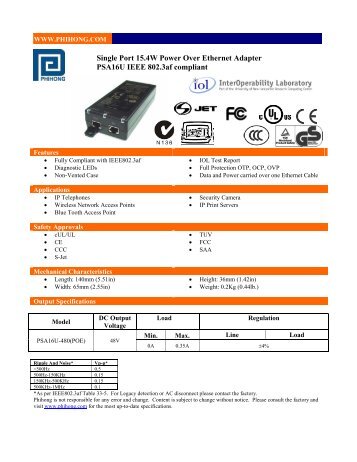 Single Port 15.4W Power Over Ethernet Adapter PSA16U IEEE ...
