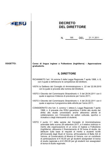 DECRETO DEL DIRETTORE - ESU Verona