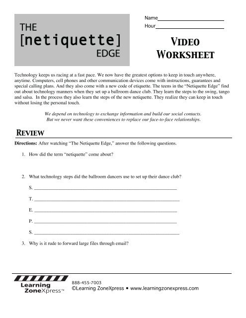 Video Worksheet - Learning Zone Express