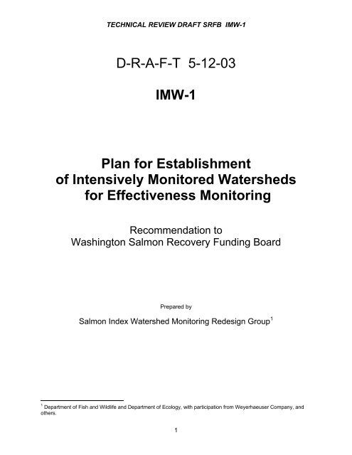 Proposal to Establish Intensively Monitored Watersheds for ...