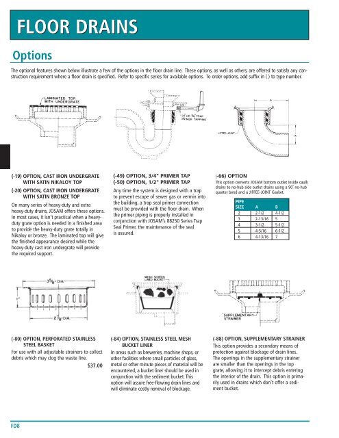 Floor Drain Options Josam