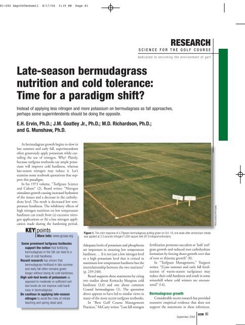Late-season bermudagrass nutrition and cold tolerance ... - GCSAA