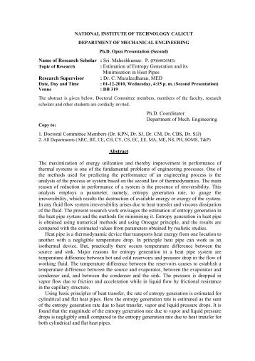 estimation of entropy generation and it's minimisation in heat pipes