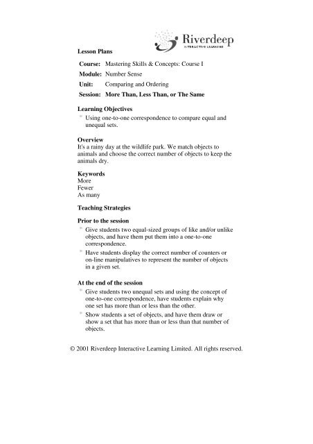 Lesson Plans Course: Mastering Skills & Concepts: Course I Module ...