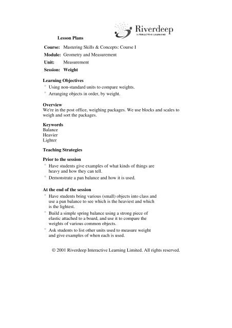 Lesson Plans Course: Mastering Skills & Concepts: Course I Module ...