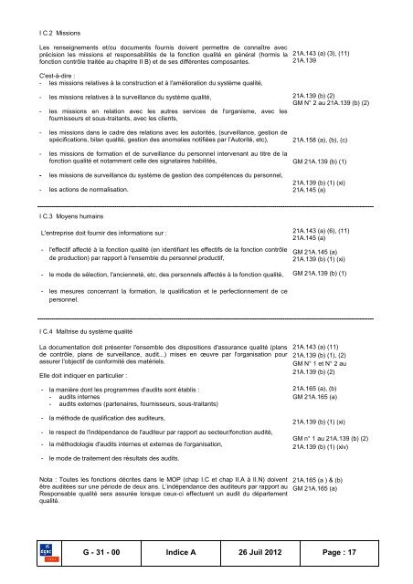 (MOP) selon Part 21 - Consignes de NavigabilitÃ© franÃ§aises